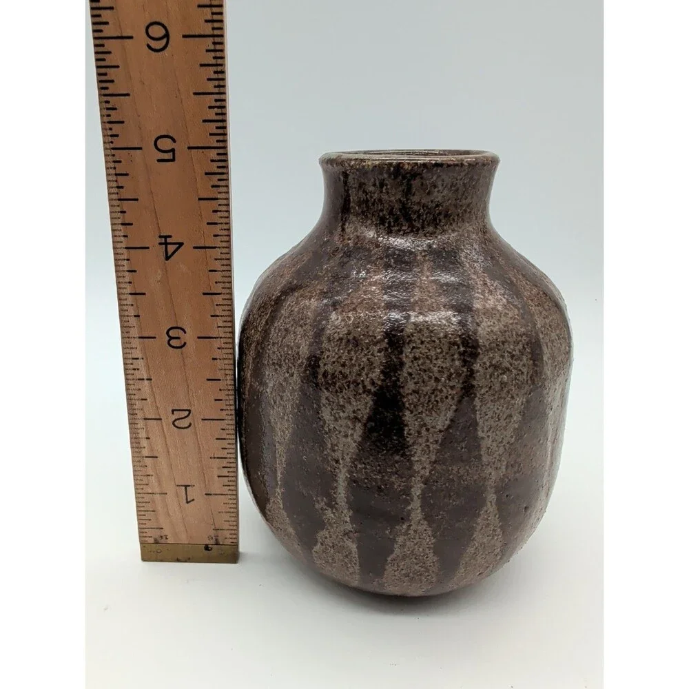 Studio Pottery Vase Vintage Glazed Ceramic MCM Earth Tone 5